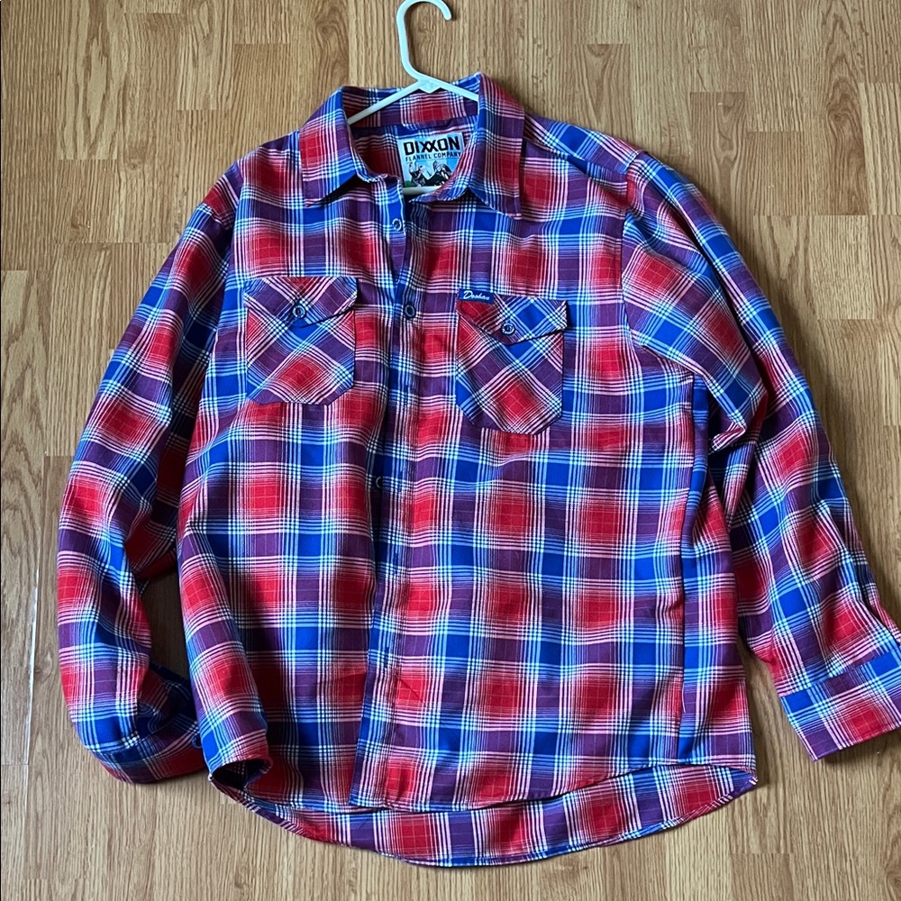 DIXXON Red and Blue Plaid Button-Down Flannel Shirt